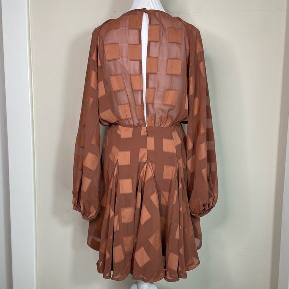 ASOS DESIGN Brown Sheer Chiffon Jaquard Plunge Mini Dress Size 2 NEW - Picture 5 of 14